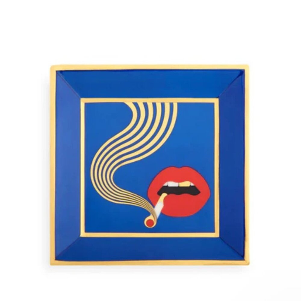 Brand New Jonathan Adler Blue Gold Red Porcelain Full Dose Square Tray - Picture 3 of 7